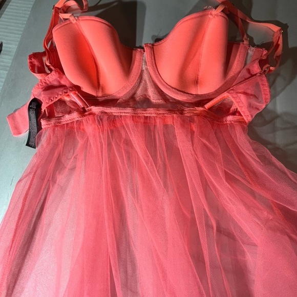 Victoria Secret Whimsigoth Bra Slip Fairy Dress 34C orange peach sheer Nightie - Picture 7 of 11